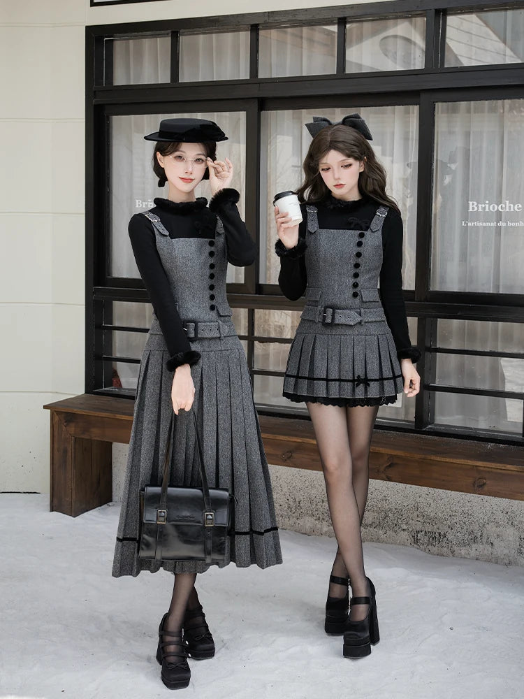 With PUJI - Grey - Classic Lolita Outfit Set, Adjustable Straps detail view 4