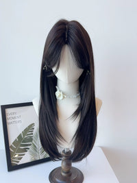 Kunkun Fish - Dynamic Layers - layered black long straight wig - [Middle part] + hair net