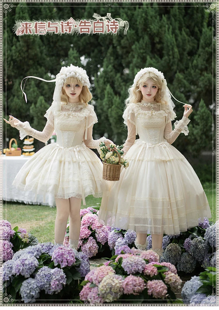 With PUJI - Confession Poem - Classic Lolita Corset JSK Set, Lace & Bows detail view 6
