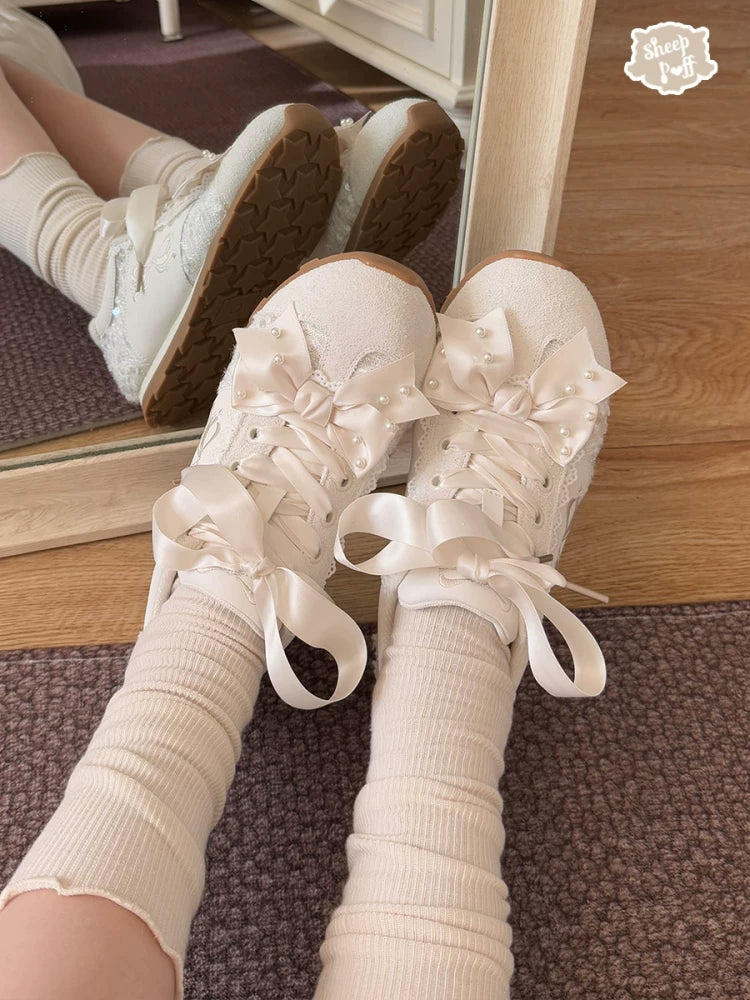 sheeppuff Angel Pearl Lo-Run Ribbon Sneakers