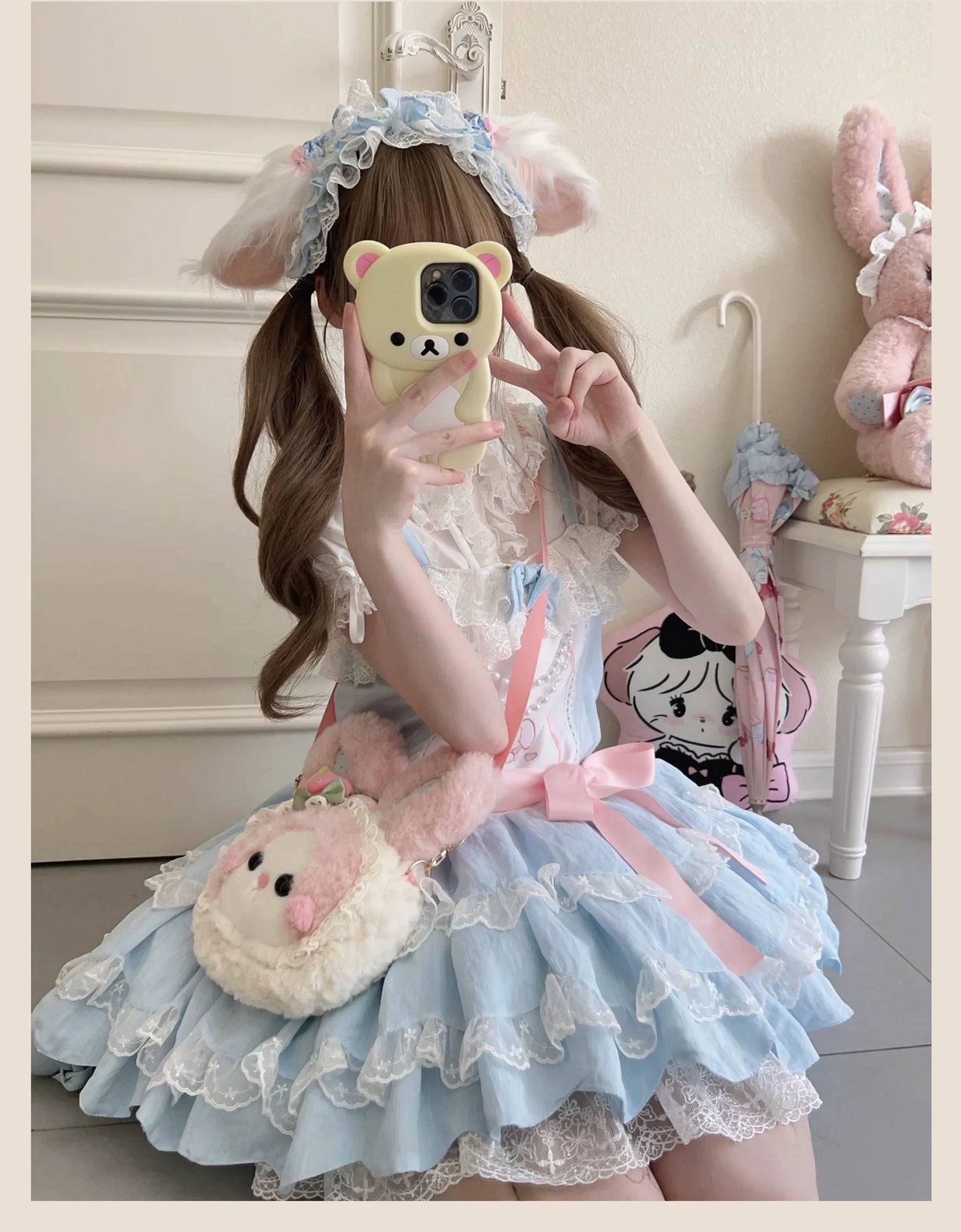 Tata Long Ear - Layered Rabbit - Blue JSK Dress with Layered Ruffles
