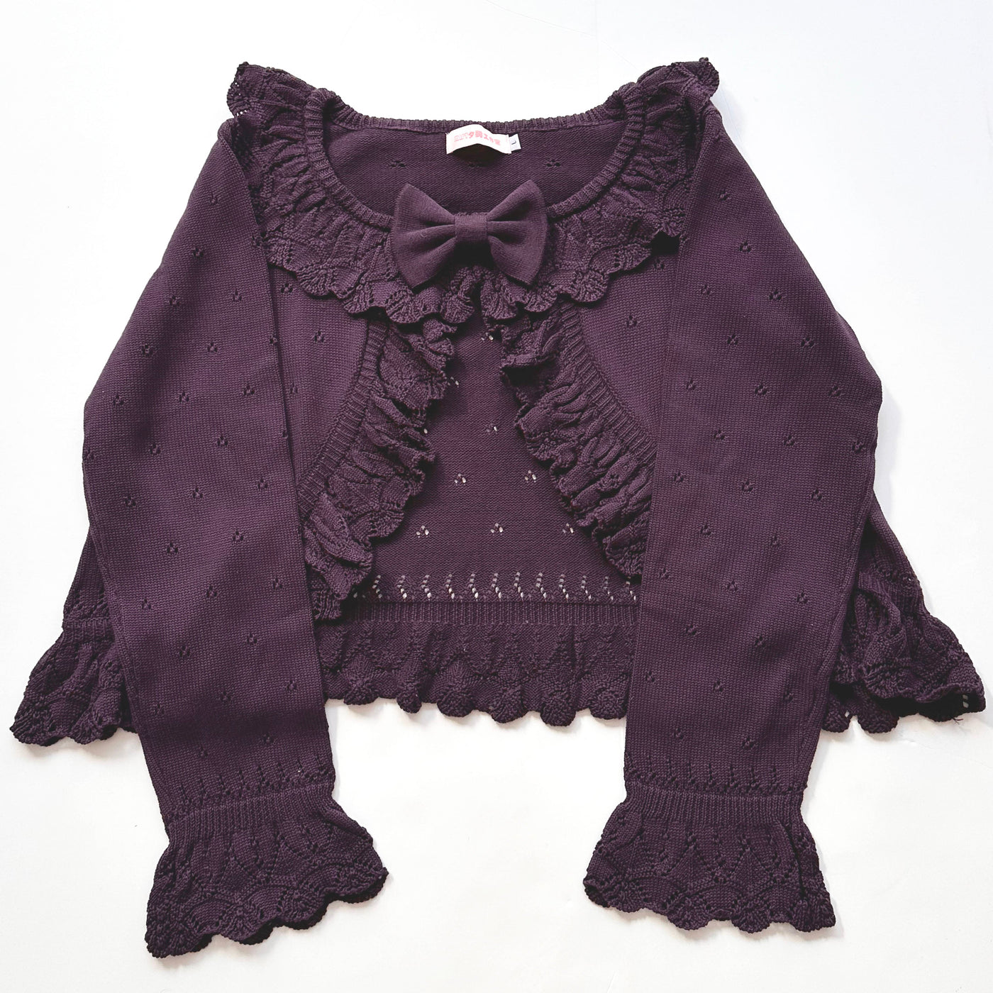 MIST - Nainai - Vintage Lolita knitted cardigan with ruffled trim and bow pin