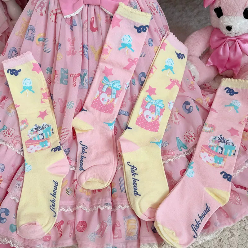 Milky Star Qiaoqiao - Candy Jar Gift Box - Cotton Calf Socks with Gift Box Motifs