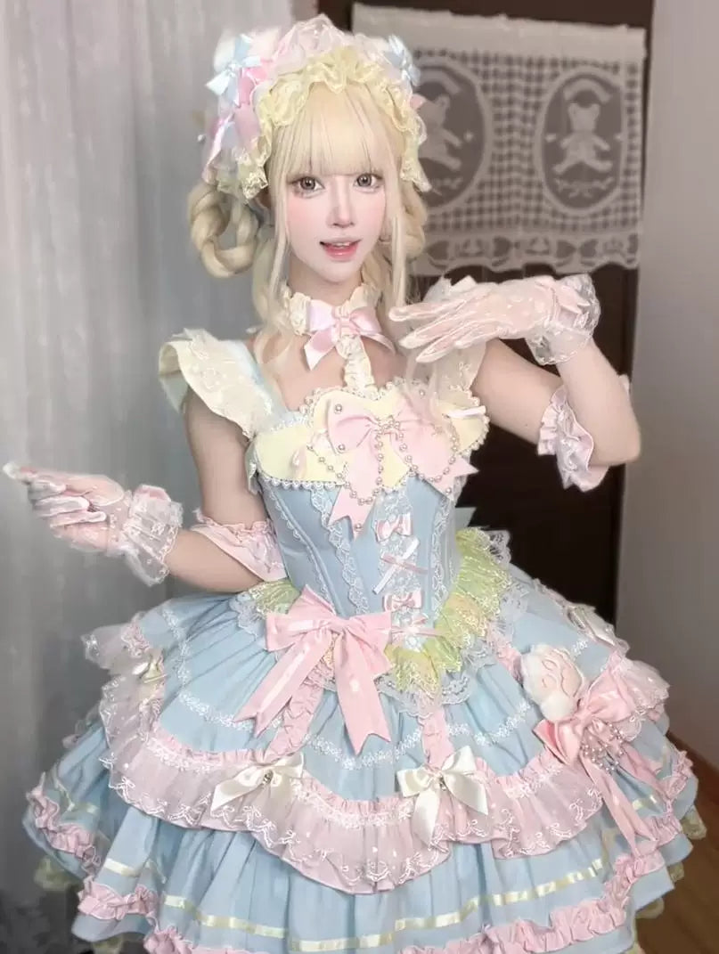 Creamy - Candy Pastel - Blue-and-Pink Sweet Lolita JSK with Train