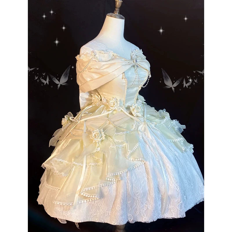Flora Muse - Rose Encounter - Long green off-shoulder ballgown Lolita