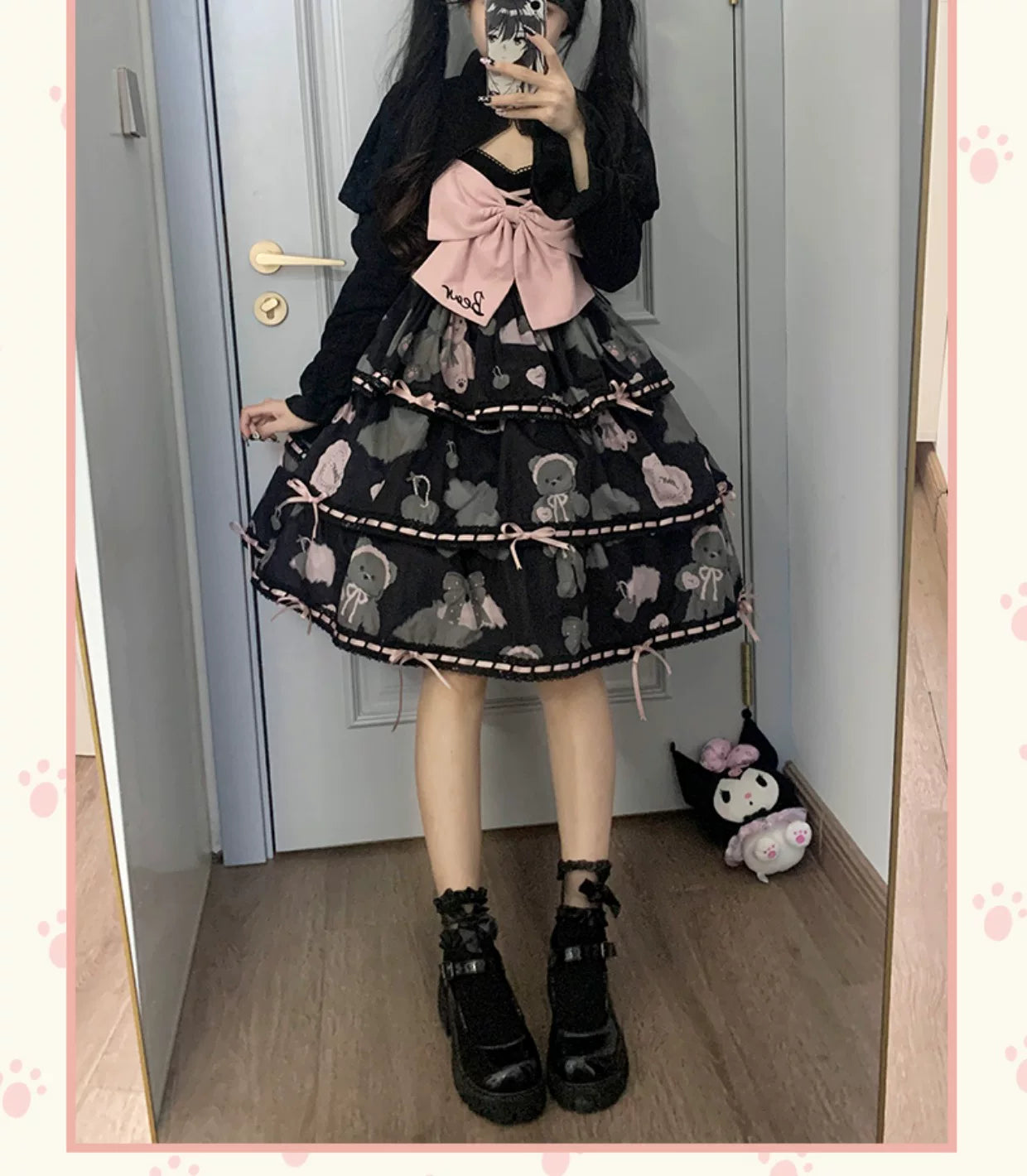 Baozi Pig - Teddy Bear Tiered - Three-Tier JSK Dress with Lace Edging