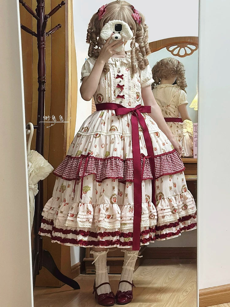 Detail of ruffled lace hem and adjustable shoulder strap on the Lolita JSK