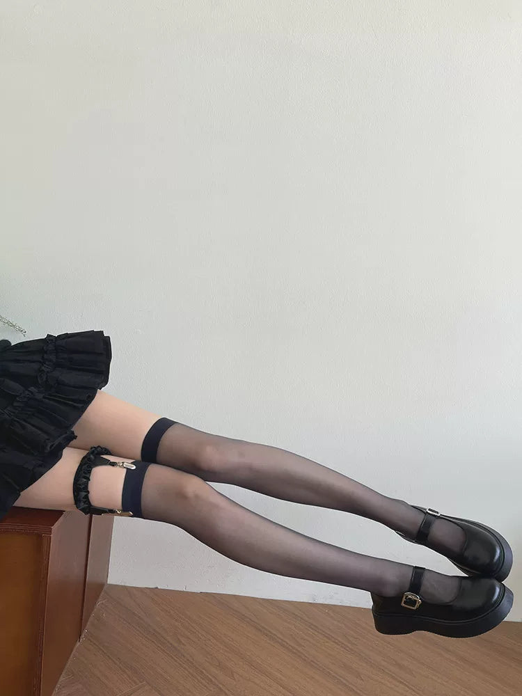 Sock Noble - Gothic Garter - Thigh-High Stockings with Ruffled Clip Ring
