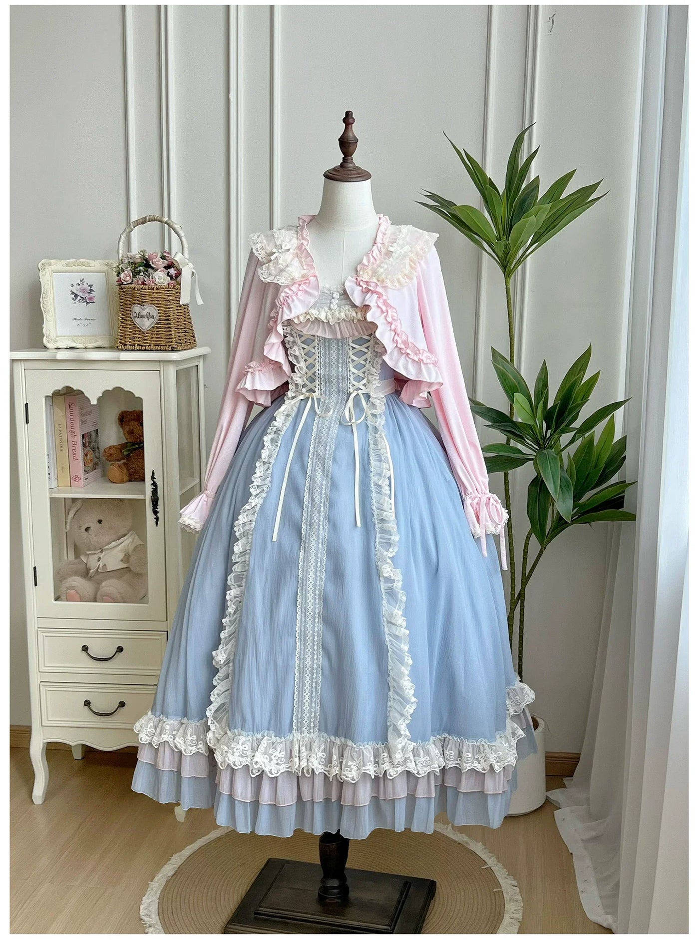 With PUJI - Island Diary - Classic Lolita Flutter Sleeve JSK Dress, Ruffled Lace