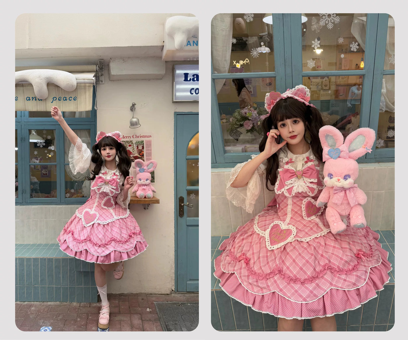 Star Fantasy - Shibuya Sweetheart - Plaid OP/JSK Dress Set with Lace Bunny-Ear Headwear