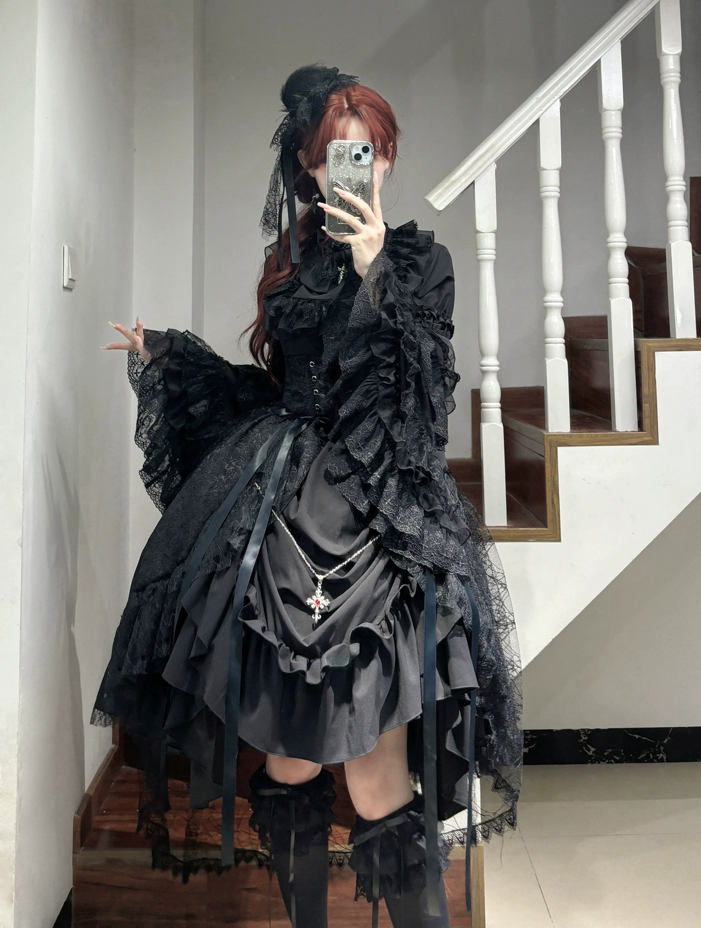 Nightingale Girl - Eternal Taboo - Gothic Lolita Skirt with Princess Sleeve Blouse