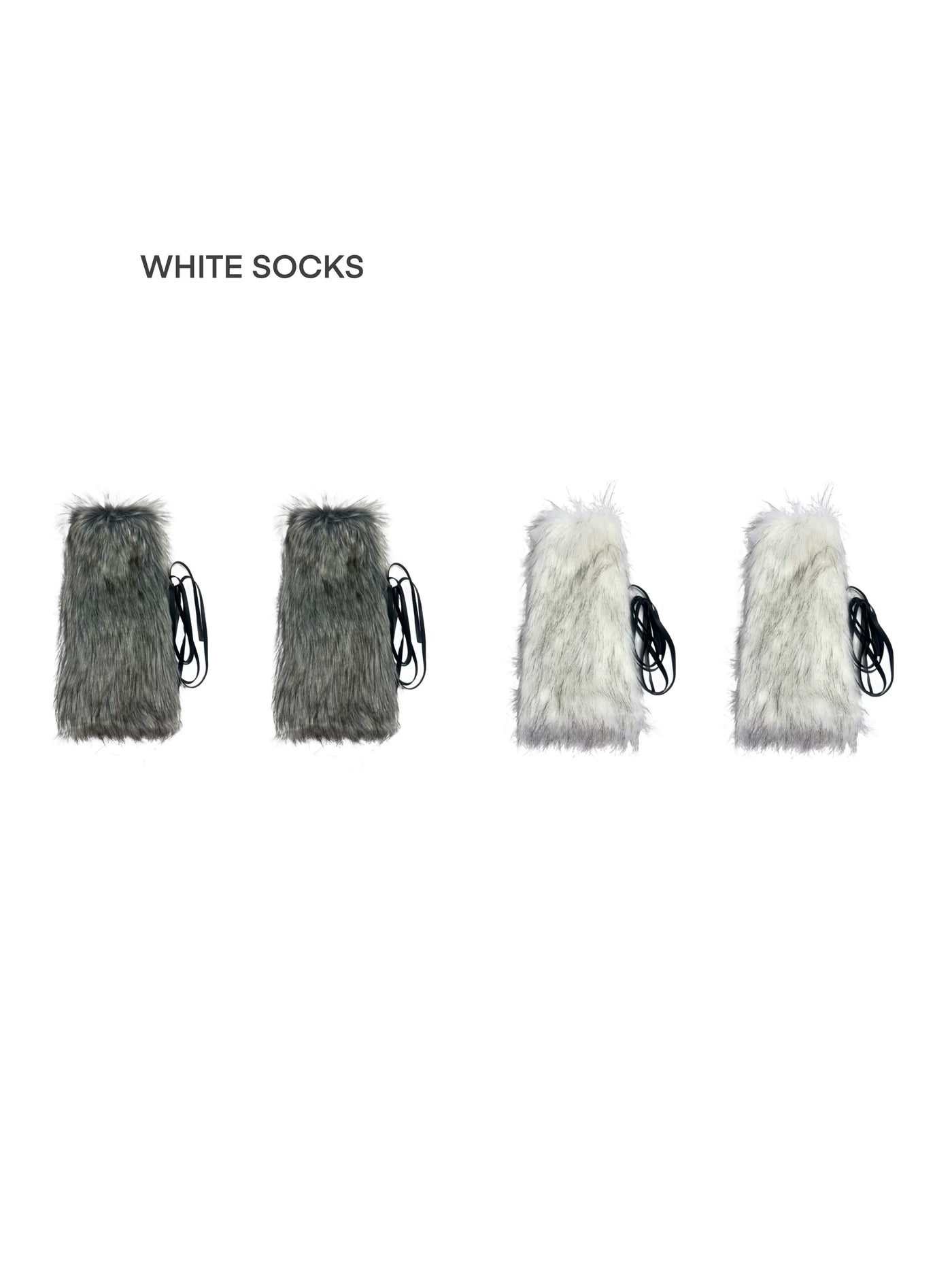 White Socks - Y2K Faux-Fur Leg Warmers - Faux-Fur Leg Warmers with Tie Straps