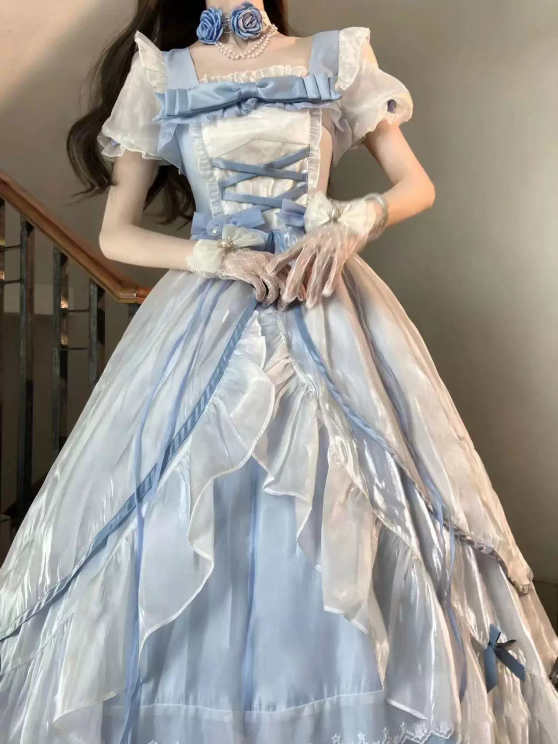 Sweetheart Dream Machine - Bridal Princess - Long Lolita Dress with Tiered Ruffles