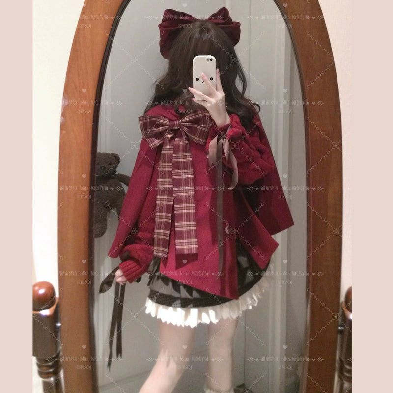 Sweet Dream Christmas Red Oversized-Bow Lolita Cape — additional product view
