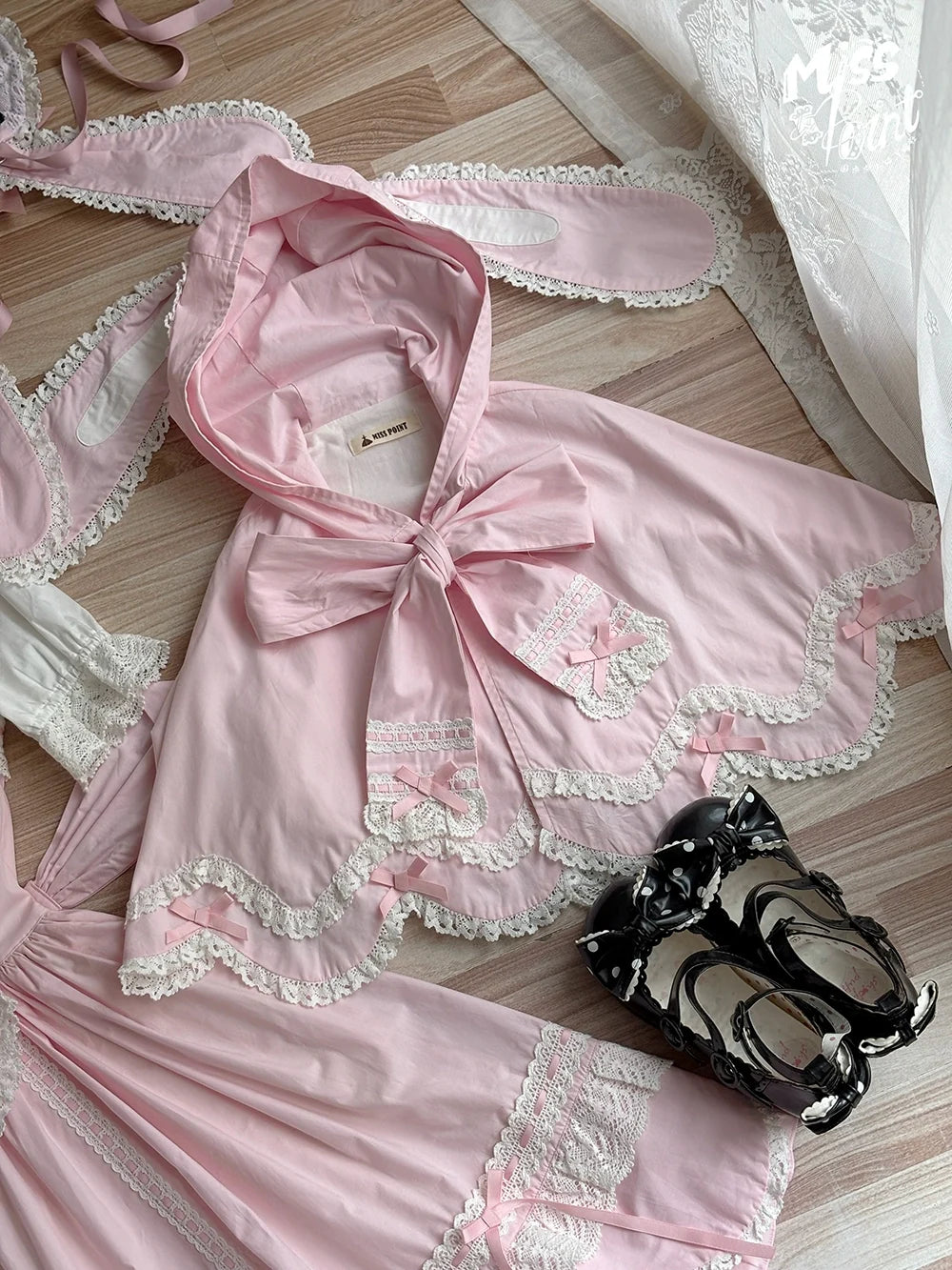 Vintage Petal Rabbit - Pure Cotton Kawaii Lolita Cape With Rabbit Ear Hood 43138:767095