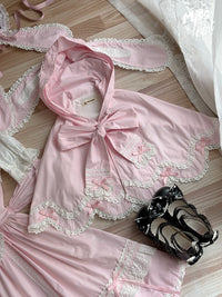Miss Point - Vintage Petal Rabbit - Pure Cotton Kawaii Lolita Cape With Rabbit Ear Hood - Pink Cape Only / One Size