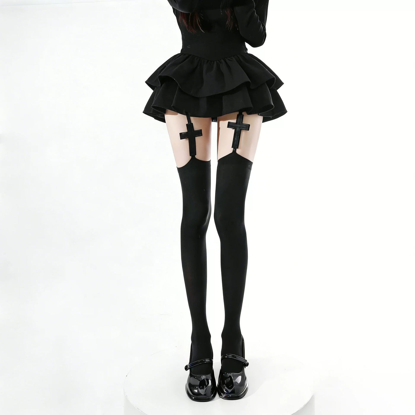 Fantasy Doll - Cross Garter - Over-the-Knee Suspender Stockings with Cross Motifs