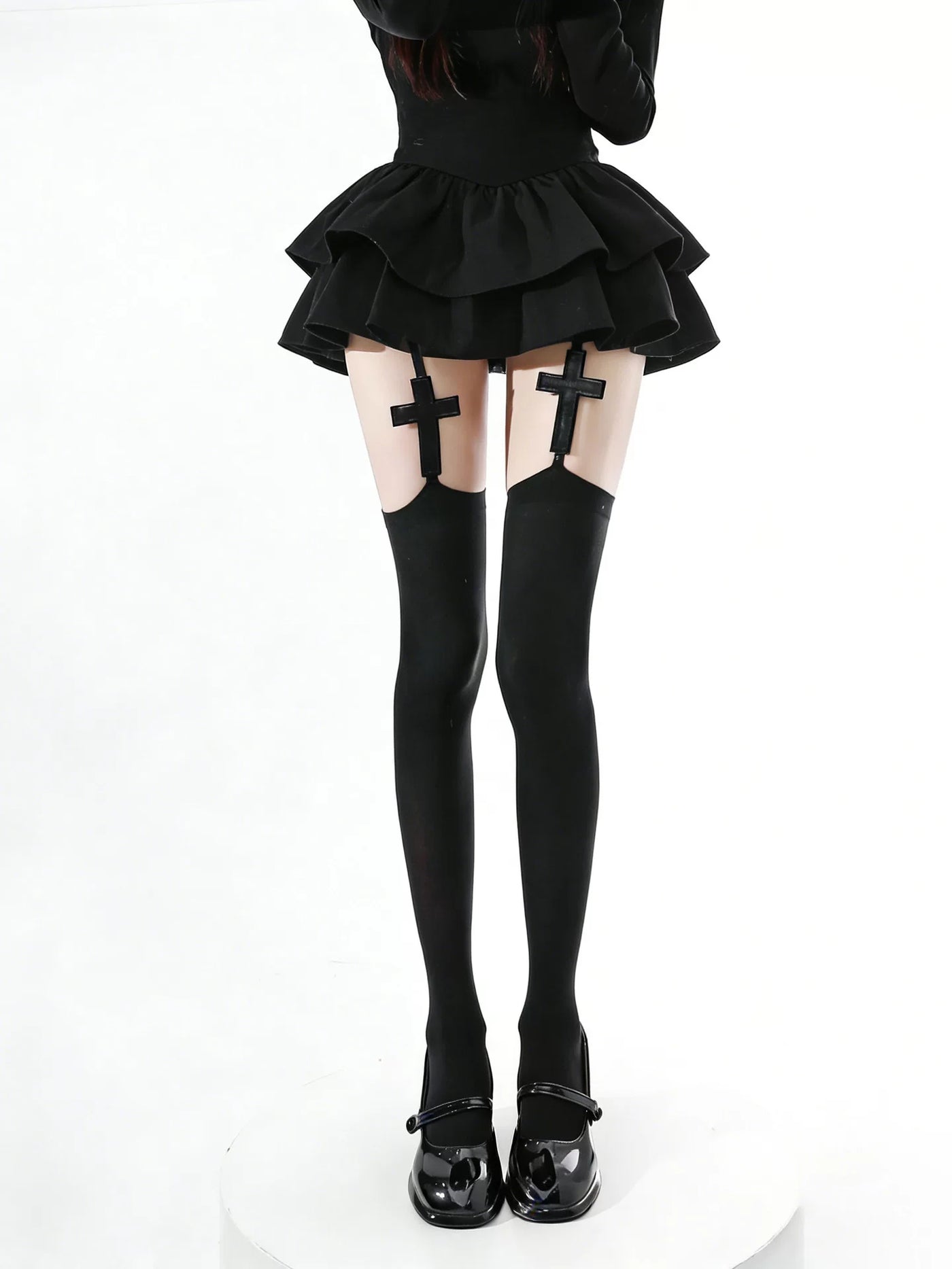 Fantasy Doll - Cross Garter - Over-the-Knee Suspender Stockings with Cross Motifs