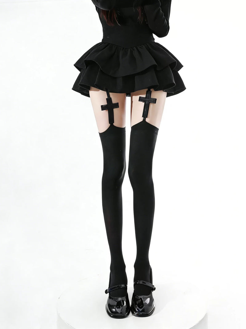 Fantasy Doll - Cross Garter - Over-the-Knee Suspender Stockings with Cross Motifs