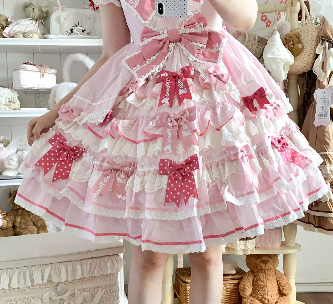 roji roji - Bunny Bow - Lace-Trimmed Short Socks with Polka-Dot Bows