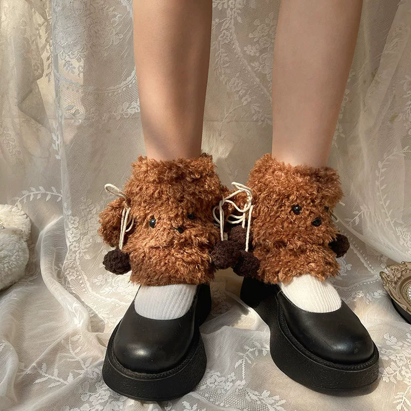 Sock Noble - Big-Eared Dog - Curly Plush Leg Warmers with Dog-Face Detail