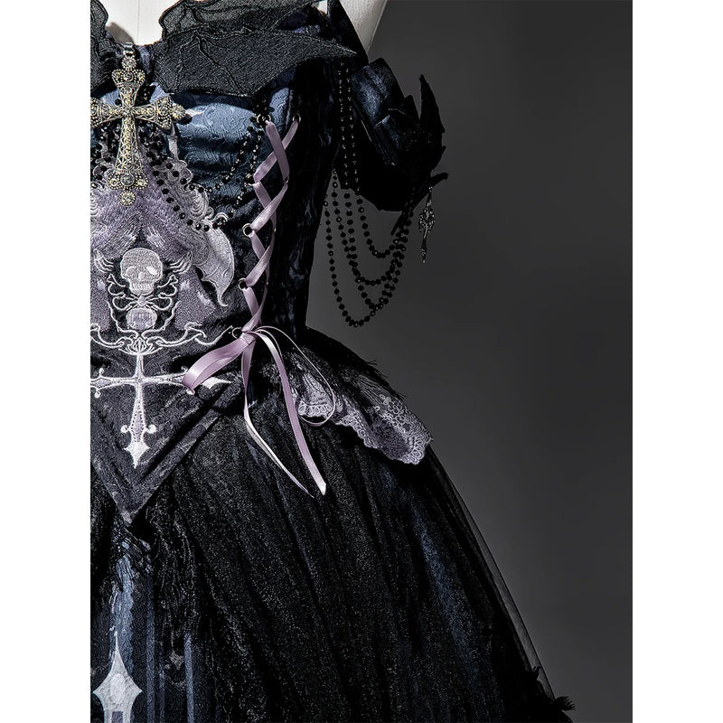 Your Princess - Withered Bone Specter - Gothic Lolita Skirt Set, Rose & Skeleton Hand Decor