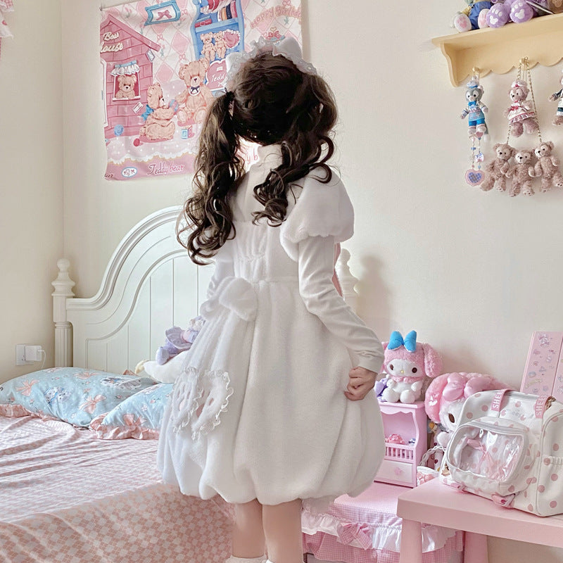 Eieyomi - Cat Planet - White-and-pink Lolita OP dress with cat-claw bows - product detail 6