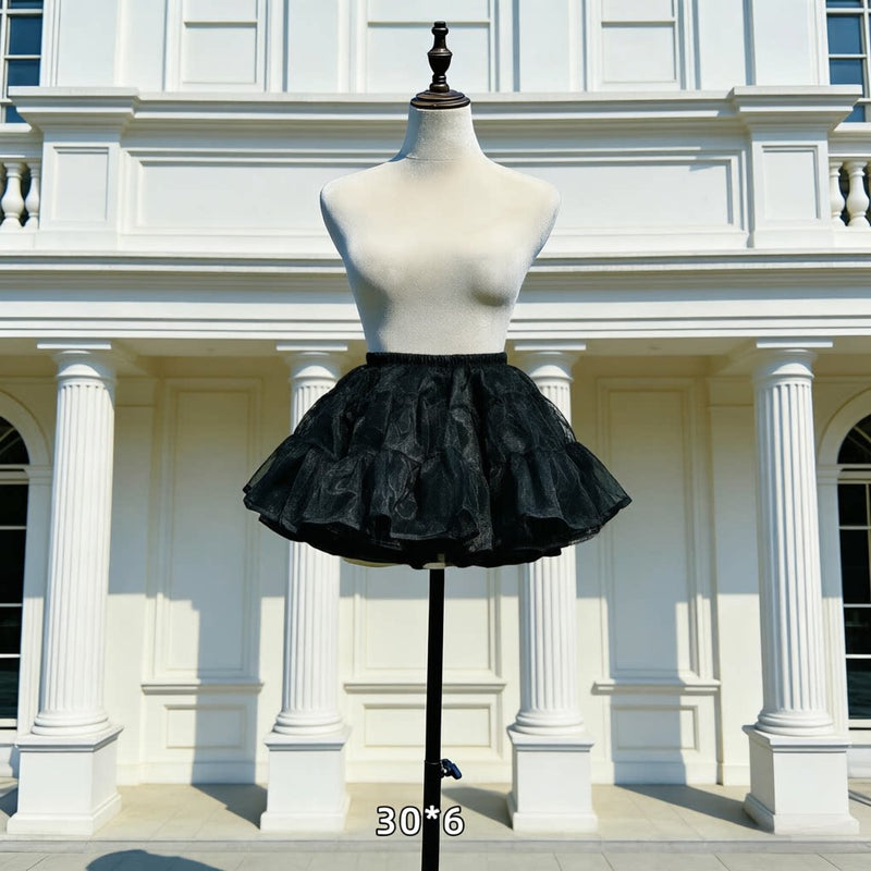 Floral Celebration Black Short Hoop-Free Lolita Petticoat — 30 × 6 m Fullness - No Drawstring