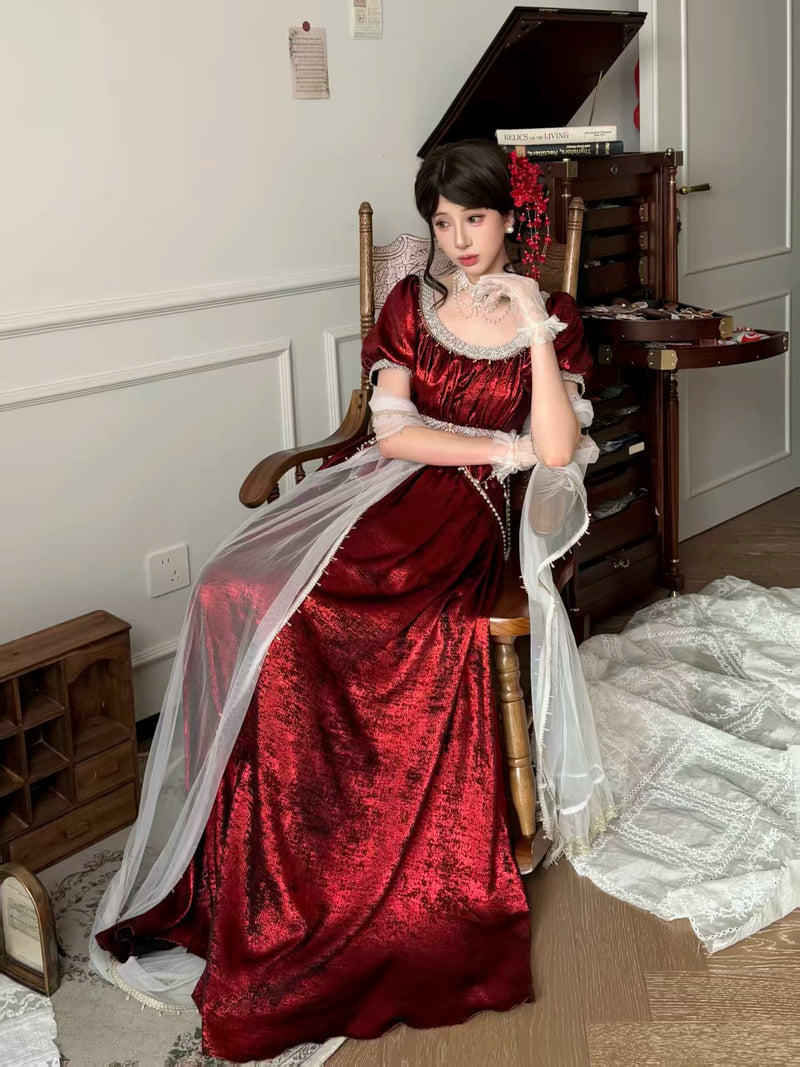 Thousand Wood - Moonlight Amber - Long OP Dress with Empire Waist and Beaded Trim