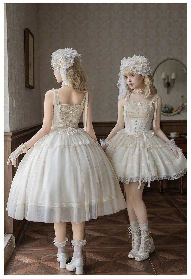 With PUJI - Confession Poem - Classic Lolita Corset JSK Set, Lace & Bows