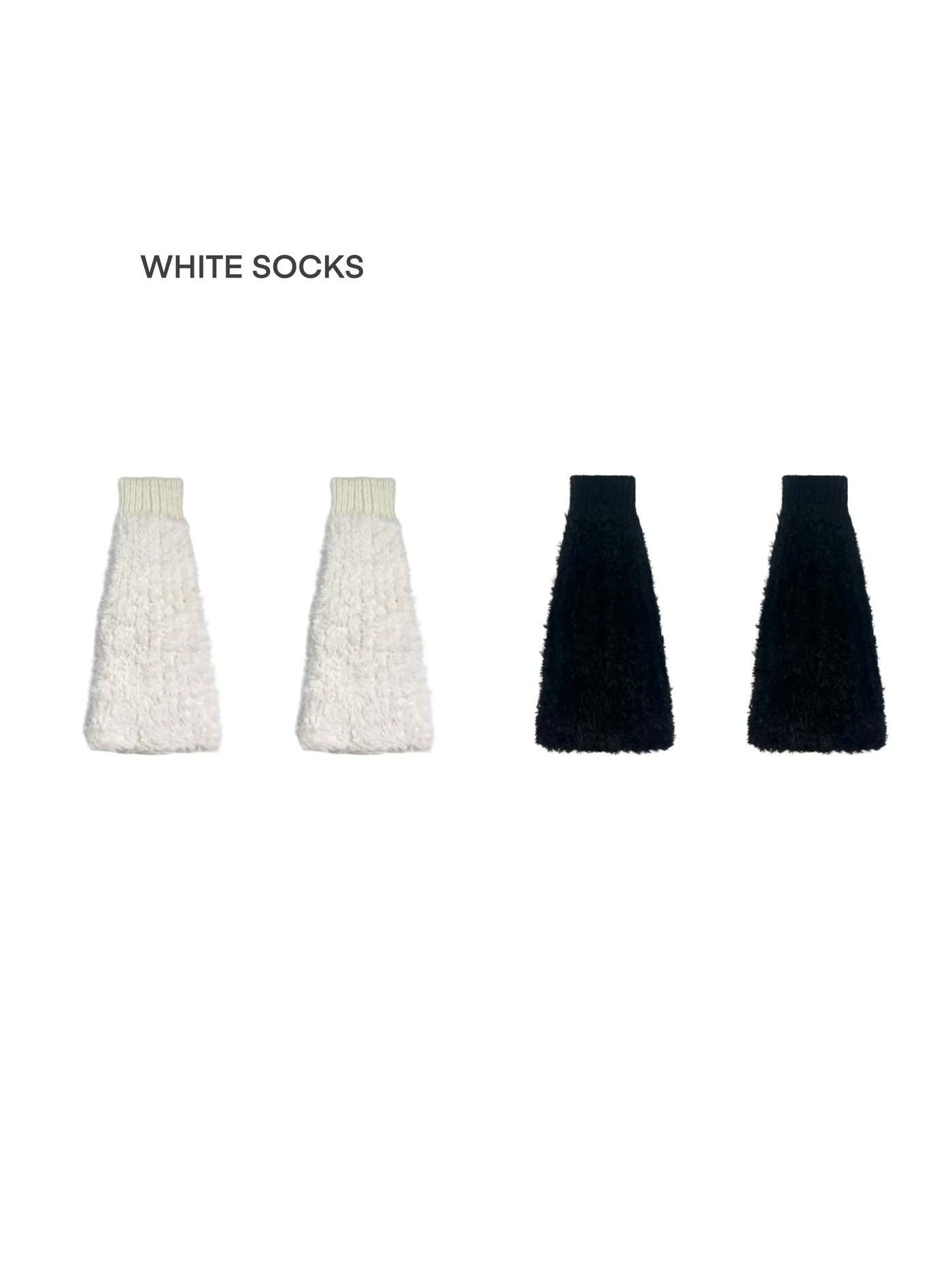 White Socks - Plush Slouch - Knitted Plush Leg Warmers with Ribbed Cuffs
