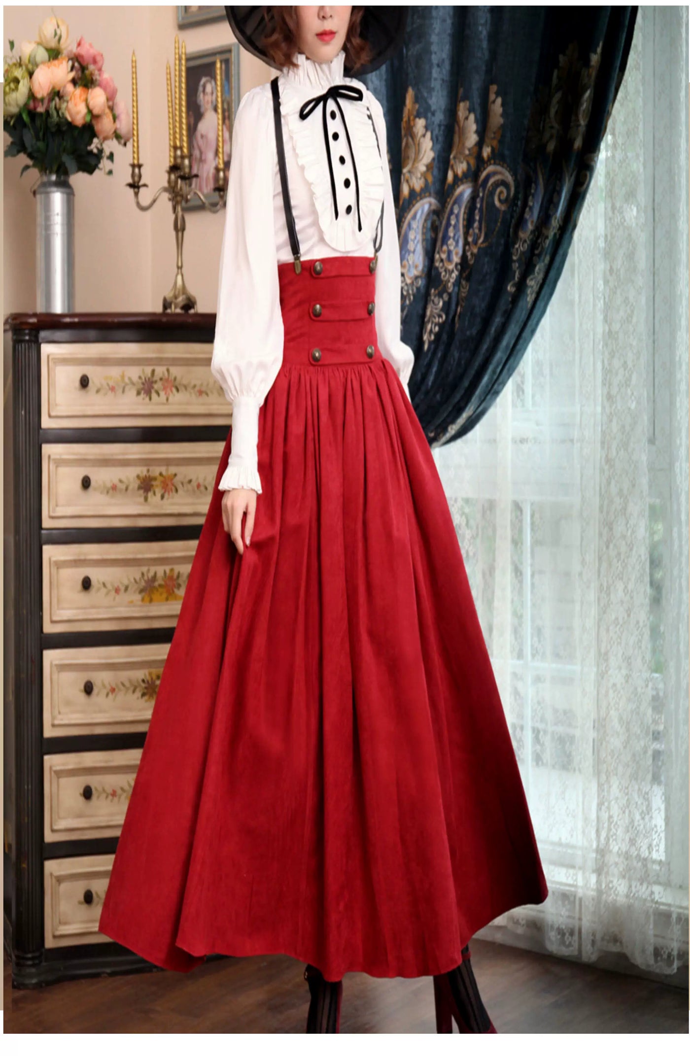 LACE GARDEN - Magic Academy - High-Waist Full Skirt Set with Ruffled Blouse