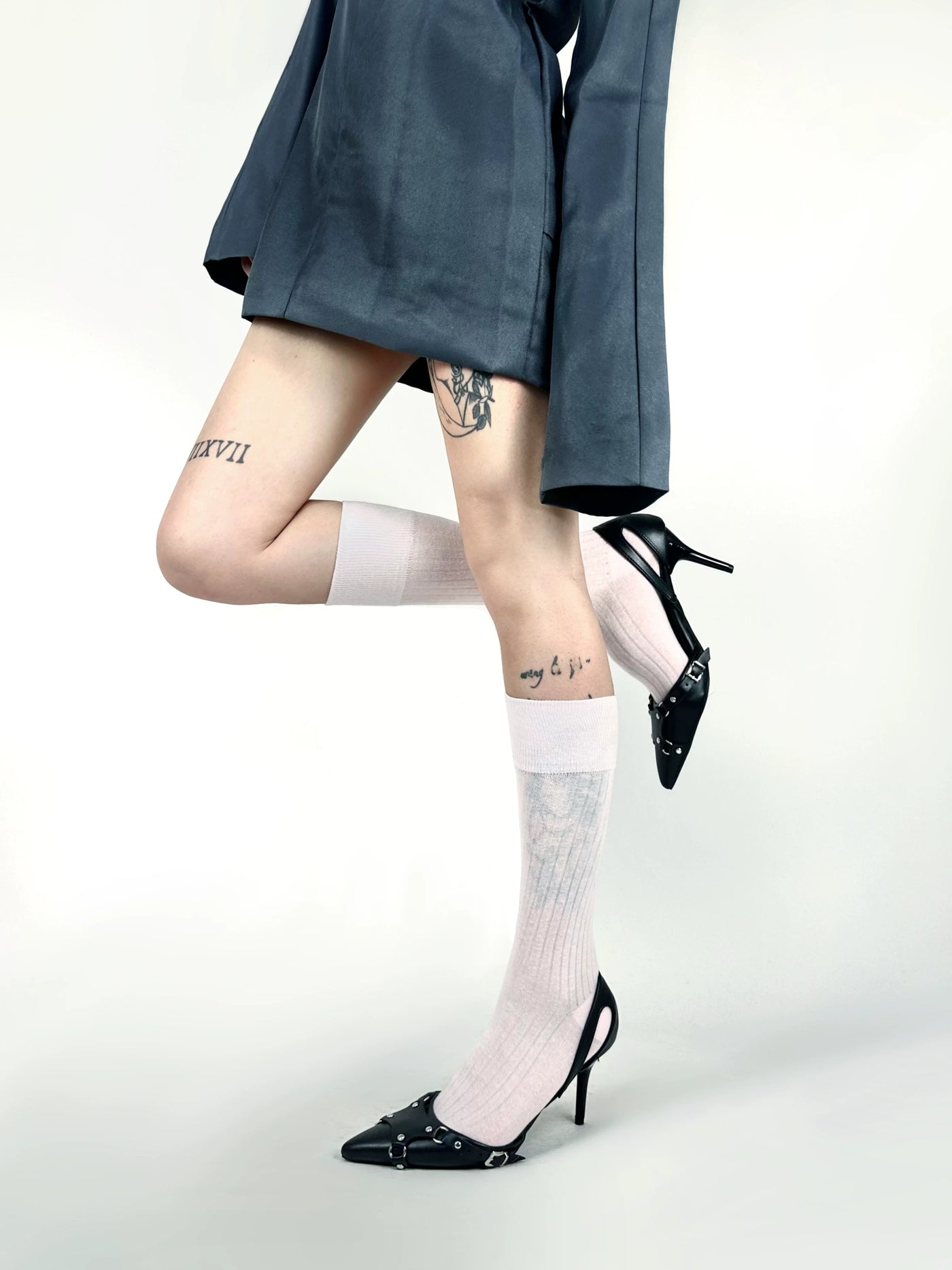 White Socks - Ballet Y2K - Ribbed slouch calf socks with a wide fold-over cuff