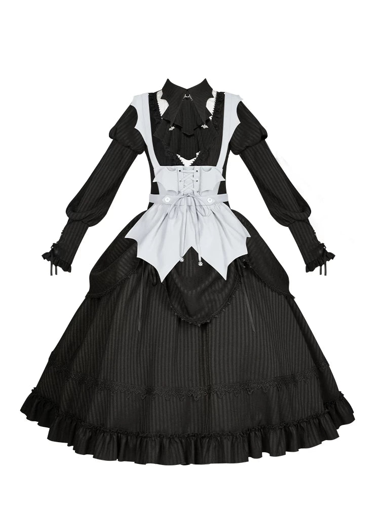 With PUJI - Night Talk - Gothic Lolita Skirt Dress Set, Batwing-shaped Accents detail view 5