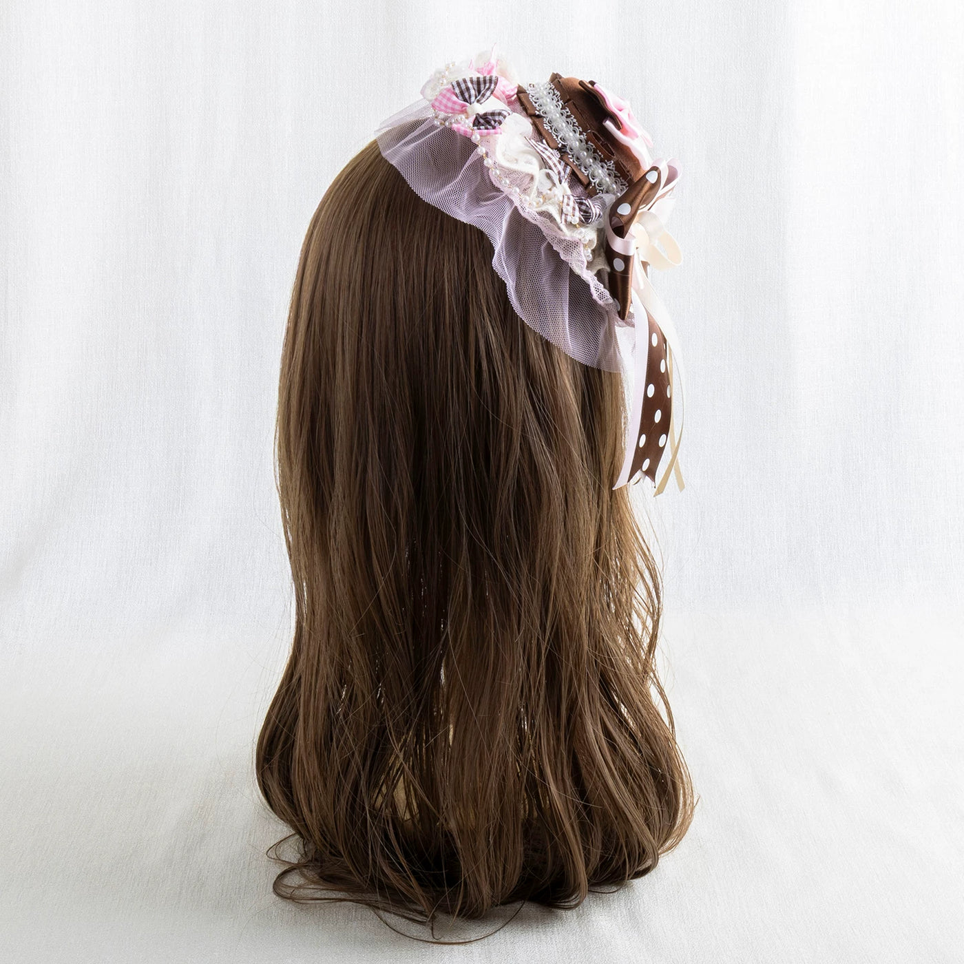 Lightbound Narrative - Chocolate Polka Dot - Headwear Options with Layered Lace and Ribbon Bows