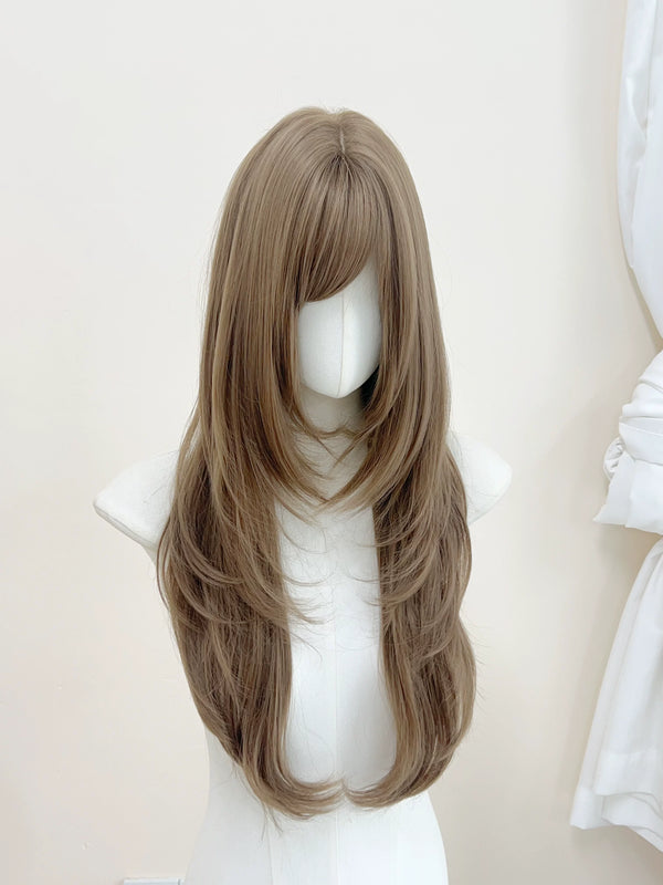 Light tea brown collarbone-length straight wig - view 1