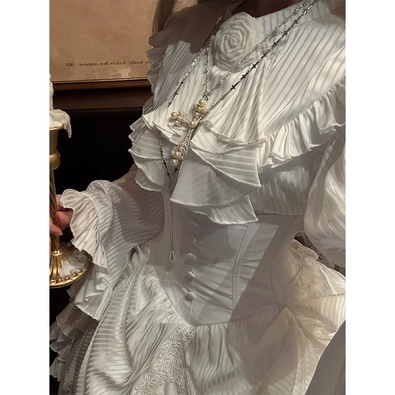 Creamy - Gothic Nun - White Blouse and Long Skirt Set with Princess Sleeves