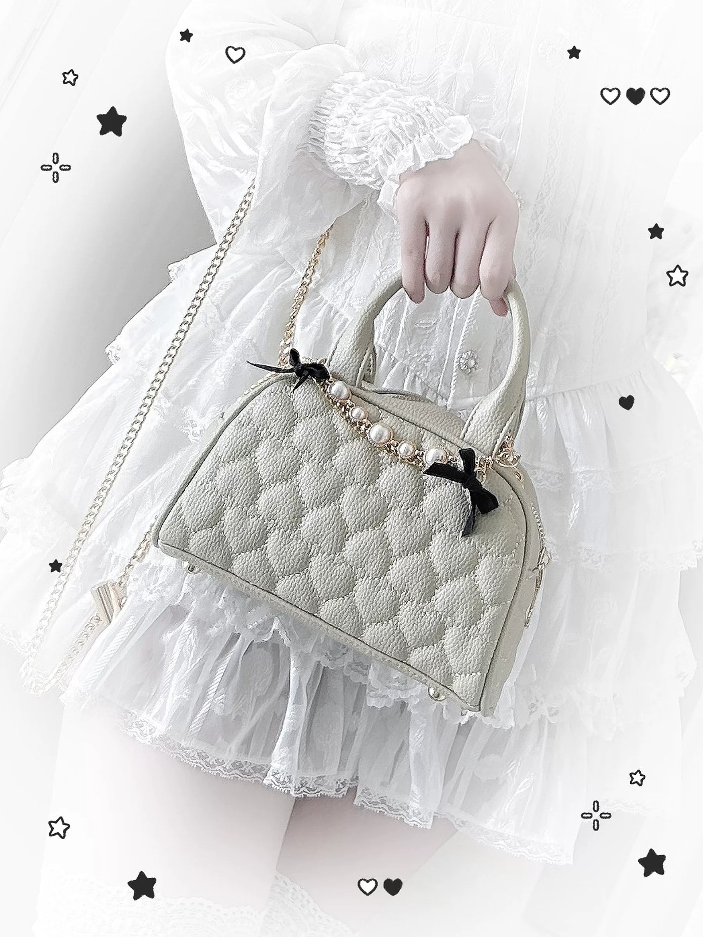 BabyFaceGirl - Miss Anna - Quilted Heart Bow Crossbody Handbag