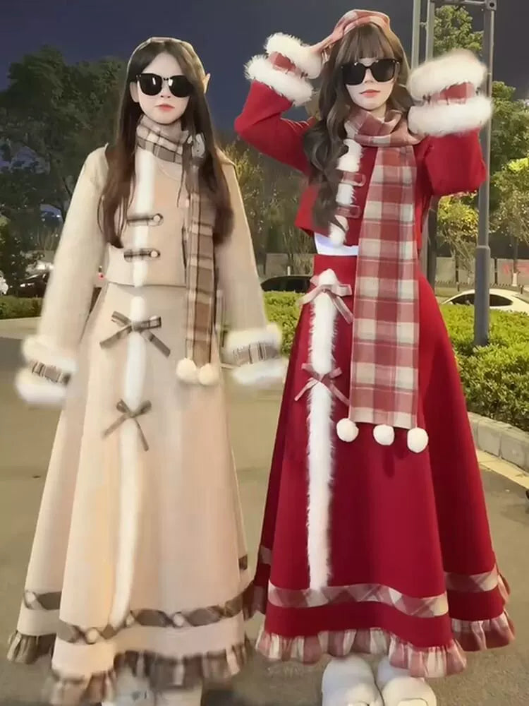 Creamy - Winter Plaid School - Three-Piece Lolita Set with a Plaid Scarf