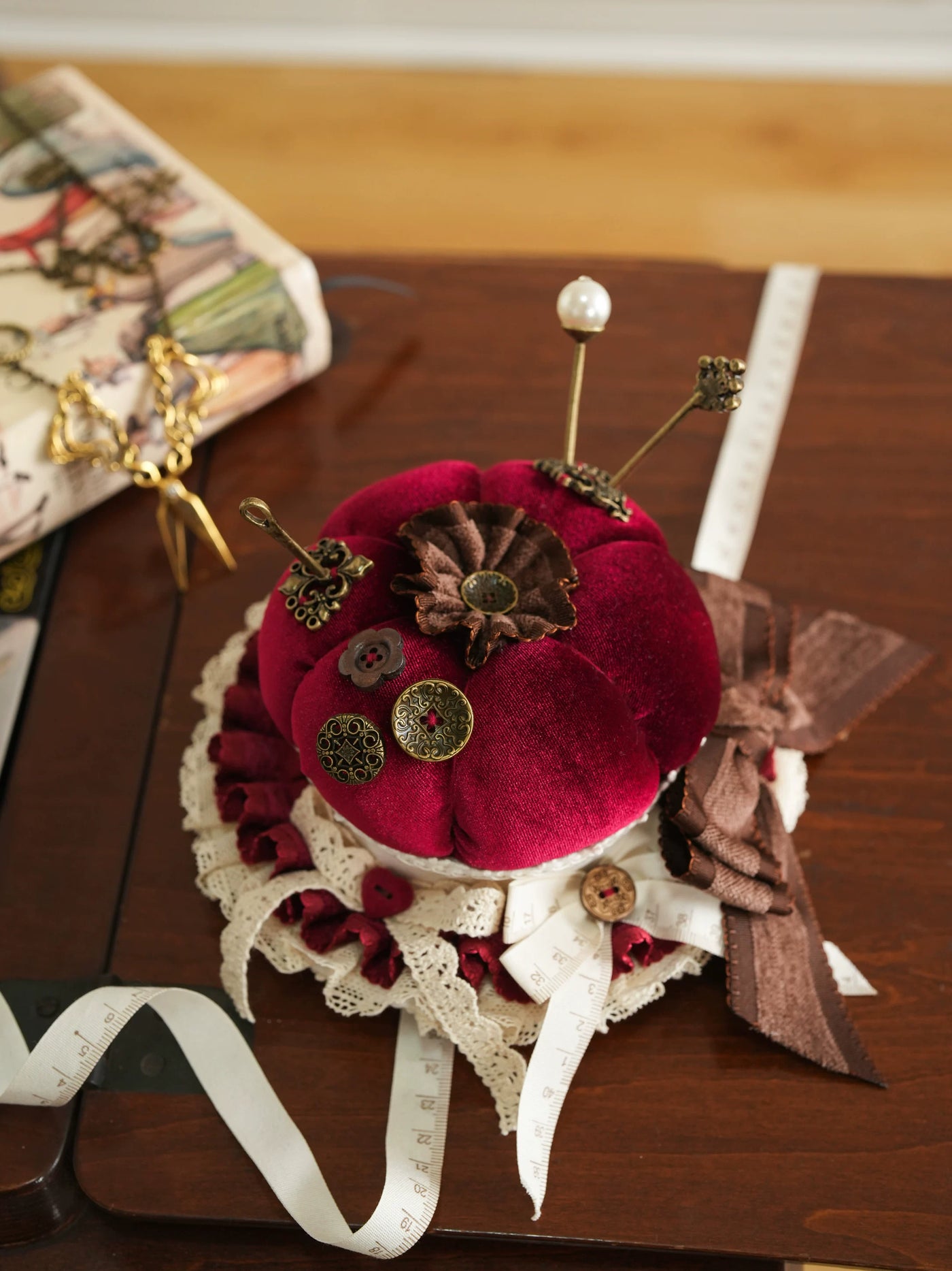 Star Box - Antique Patchwork House - Sewing-Inspired Mini Hat with Lace Trim