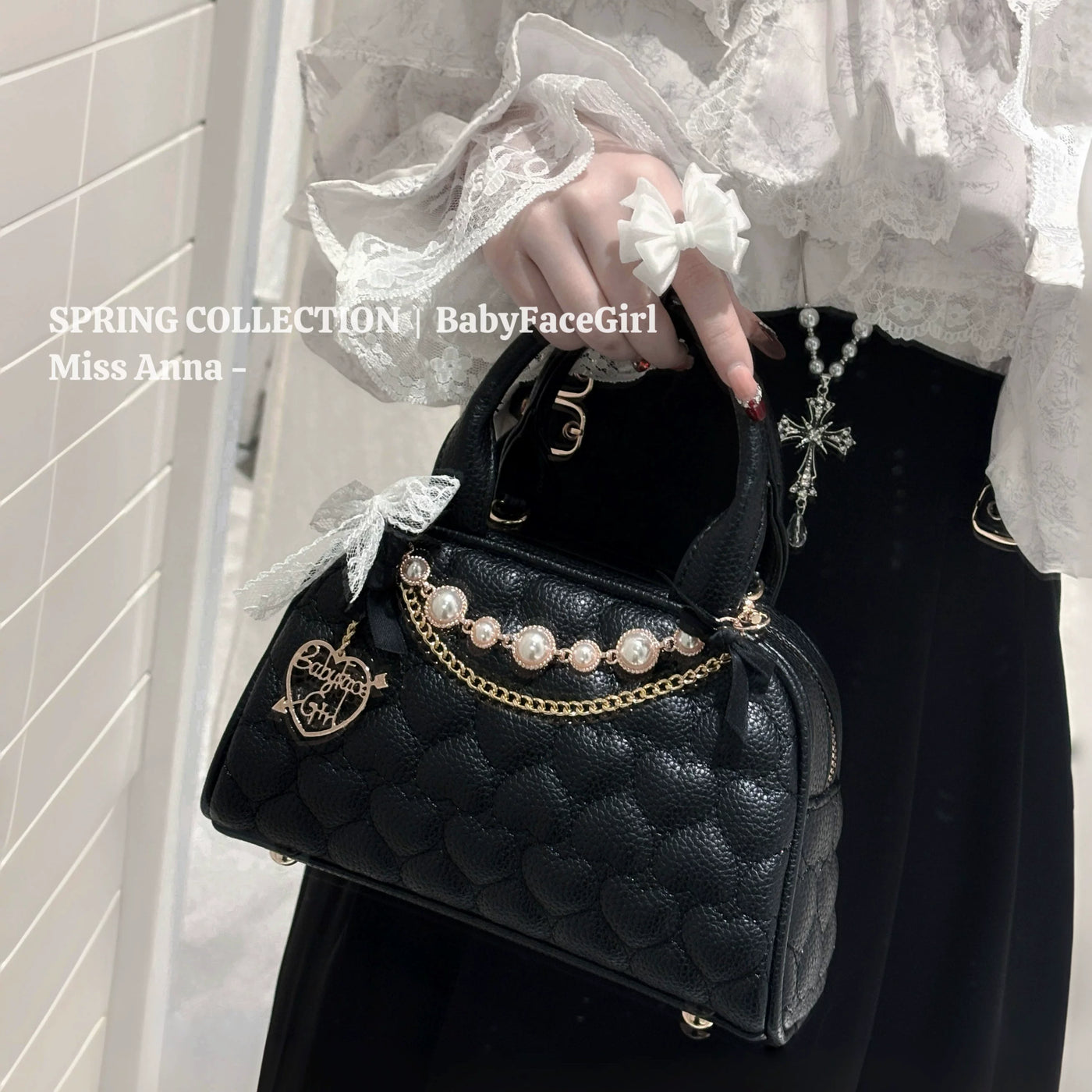 BabyFaceGirl - Miss Anna - Quilted Heart Bow Crossbody Handbag