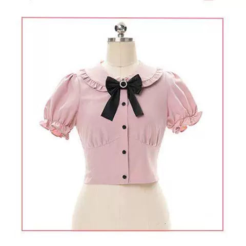 Sweetheart Dream Machine - Pink Ribbon Pinafore - Black Pinafore Dress Set with Pink Lace-Up Ribbons