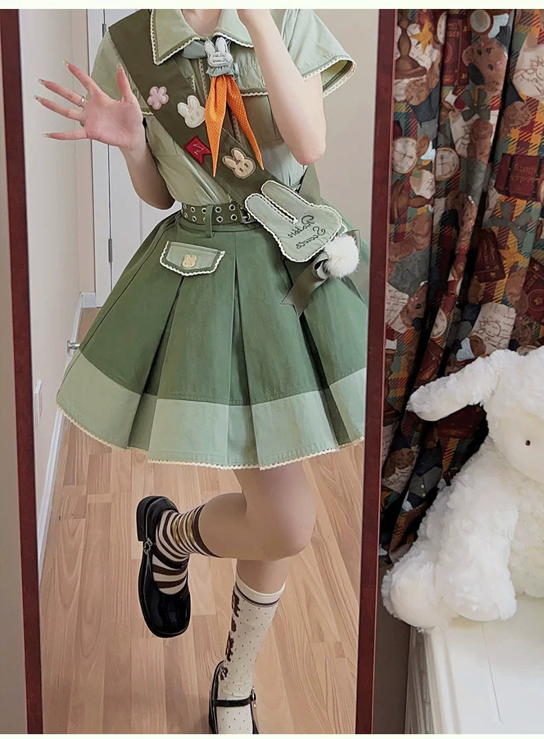 Baozi Pig - Bunny Spring Outing - Bunny Clothing Set with Skirt or Pants Options and Detachable Pom-Poms