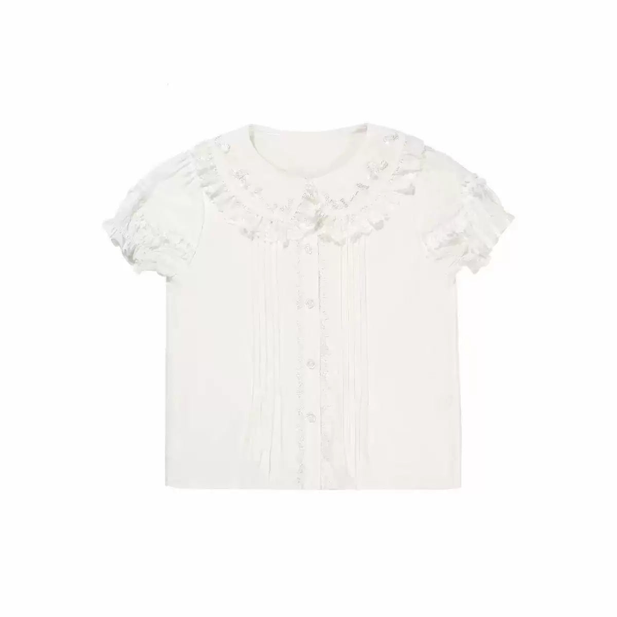 Sweetheart Dream Machine - Doll Collar Embroidery - Short-Sleeve Inner Blouse with Embroidered Peter Pan Collar