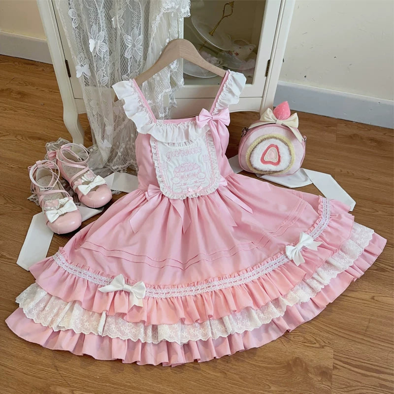 Lady Han Bear Sweetheart Sweet Cute JSK Dress by Lolita Fetch, featuring a charming bear print and pastel colors.