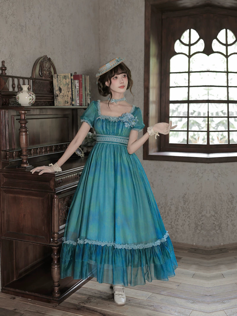 With PUJI - Water Lily - Lolita Dress Collection, Print & High-waist Silhouette detail view 4