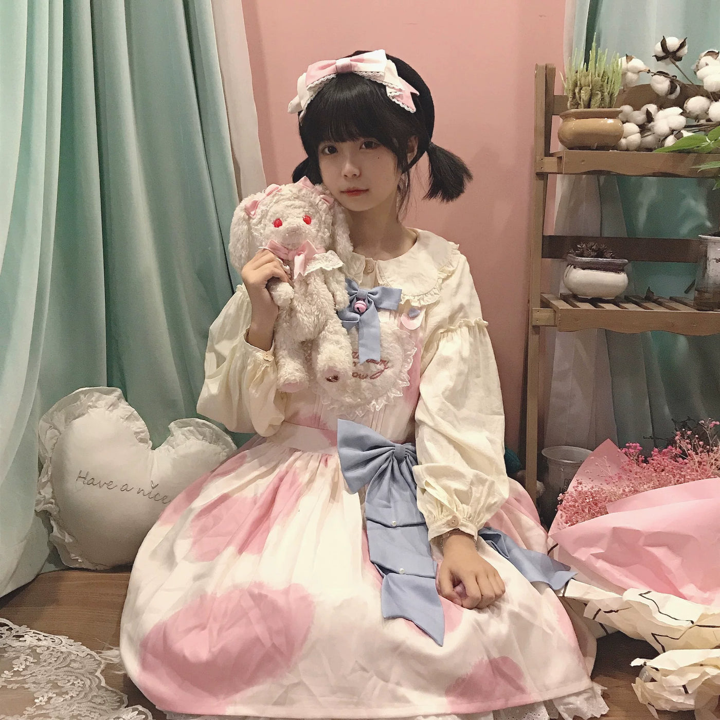 Tata Long Ear - Little Milk Cake Cow Print - JSK dress with a cow-print pattern
