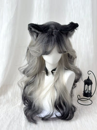 Kunkun Fish - Meteorite Border Collie - Black-to-White Gradient Curly Wig - Border Collie Gradient + Black Wig Cap