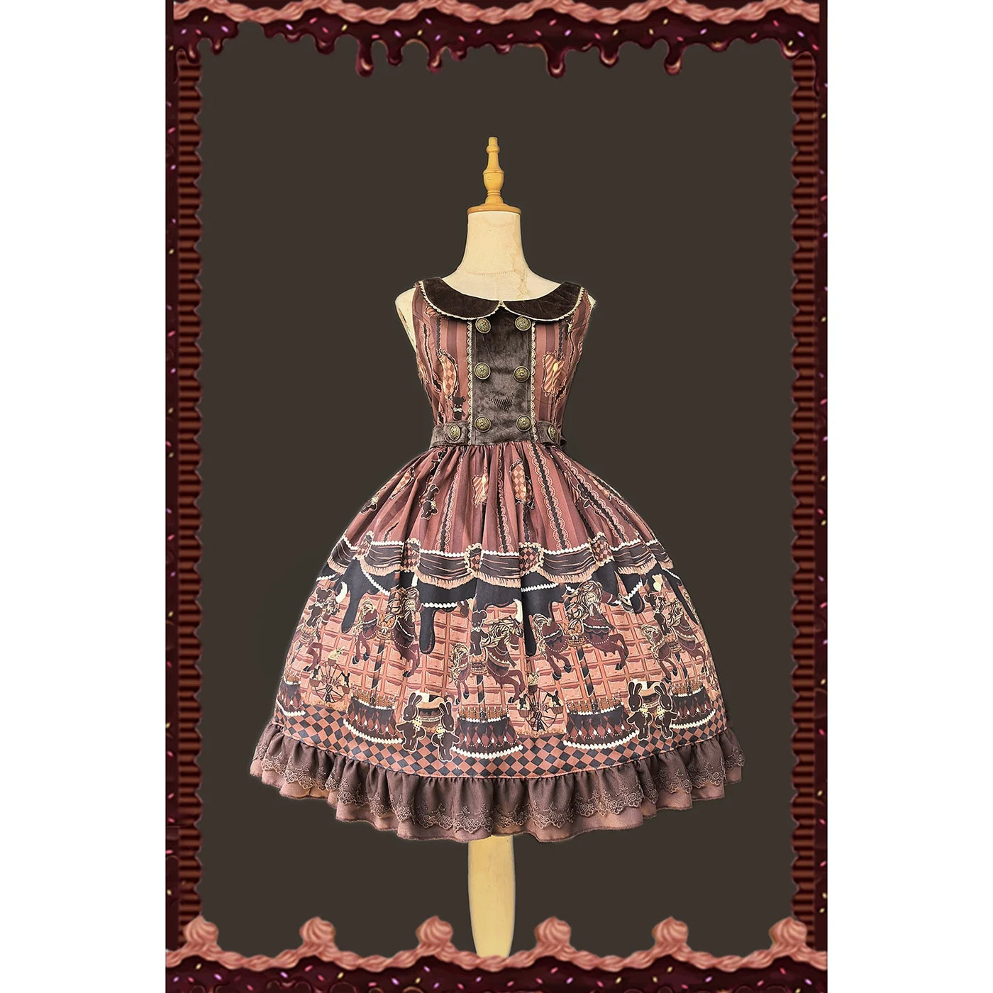 Infanta - Chocolate Carousel - Peter Pan Collar Old School Lolita JSK Dress, Carousel Print