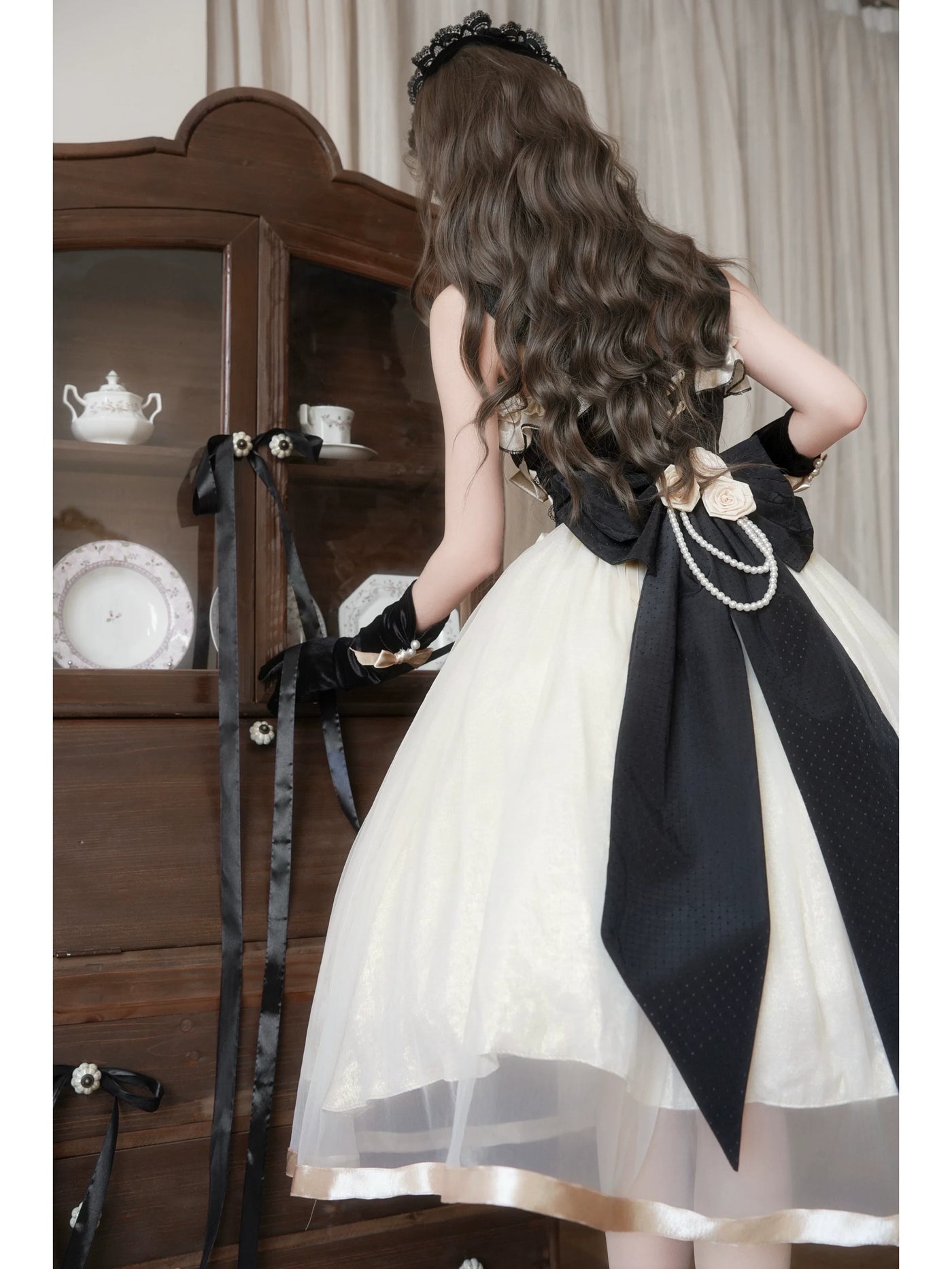 Qianmu - Paris Souvenir - Classic Lolita Corset JSK Dress with 3D Rose Decor